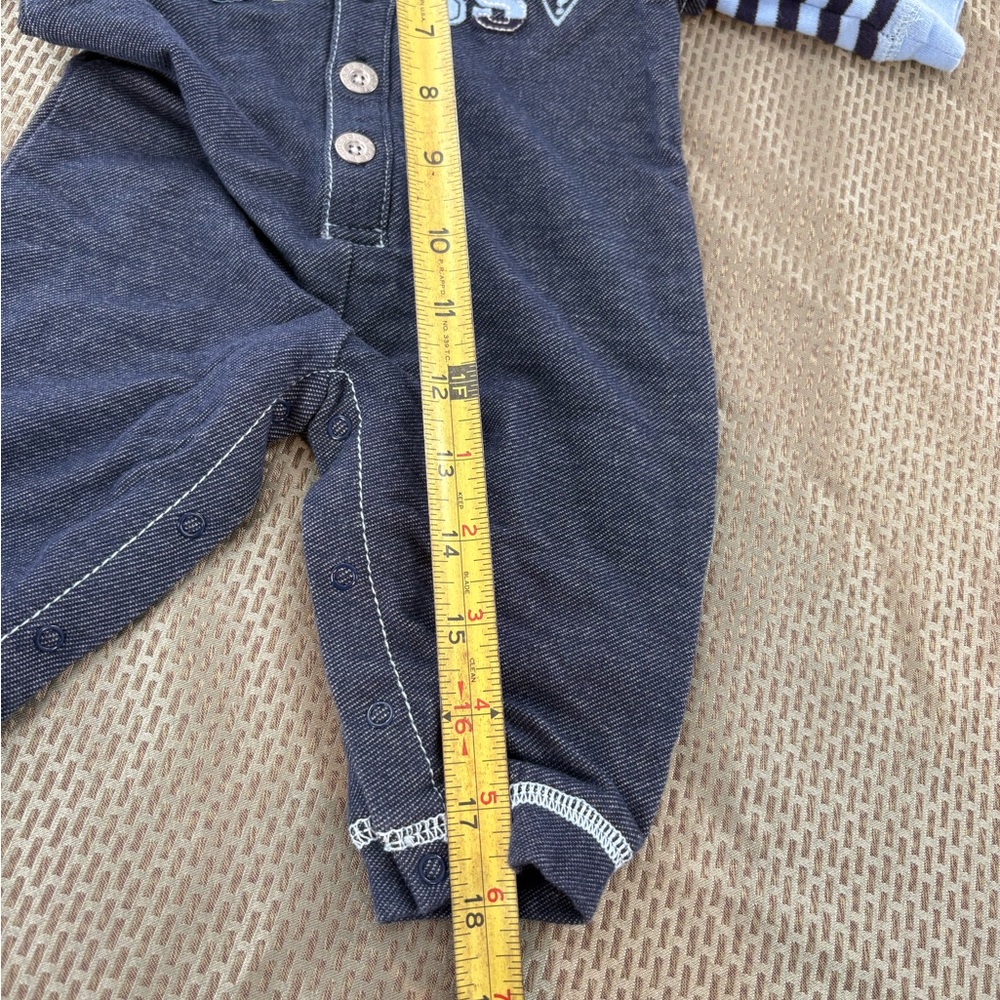GUESS Baby Boy One-Piece Denim Romper Playsuit Striped Sleeves Size 3-6 months - Picture 7 of 14